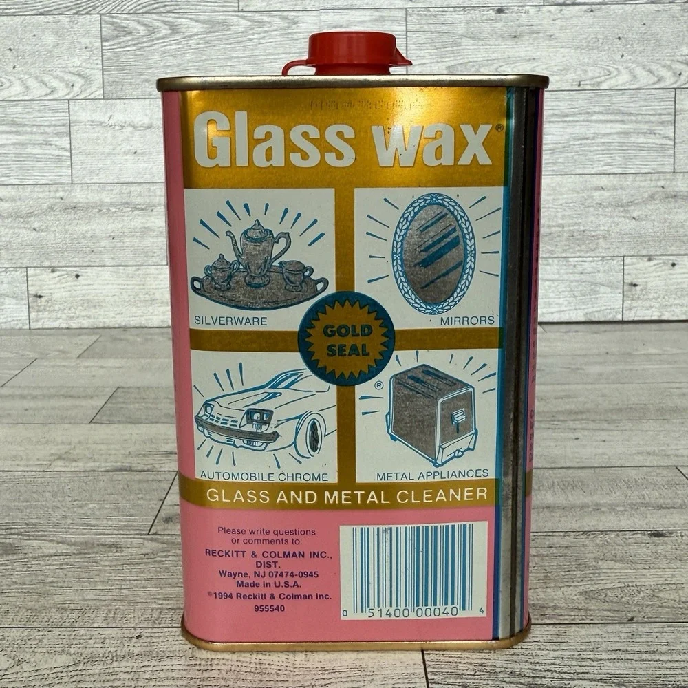 Vintage Gold Seal Glass Wax Metal Chrome Cleaner Polisher 16 oz Can Tin 80% Full